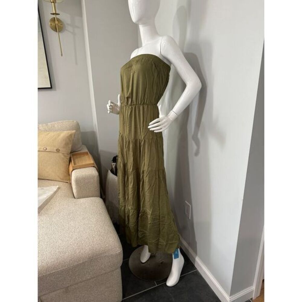 Cupshe Olive Green Strapless Tiered Maxi Dress Boho Summer Chic Size Small - Picture 8 of 15